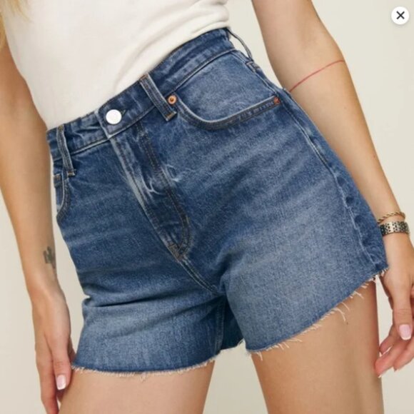 Reformation Norah Stretch High Rise Jean Shorts – Medium Blue – Size 25‎ - Picture 3 of 11